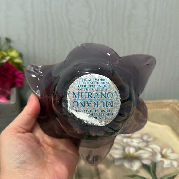 Vintage Handblown Amethyst Purple Murano Glass Tulip Flower Shape Vase Dish - Picture 11 of 12